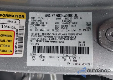 2021 Ford Bronco Sport Big Bend from USA, damaged, VIN 3FMCR9B67MRA15766